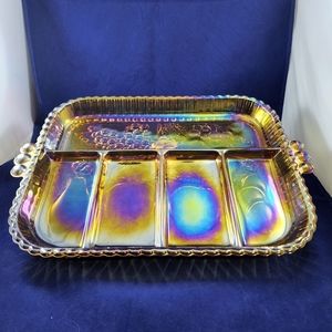 Vintage Amber Indiana Glass Company Relish Tray Iridescent Gold Carnival…